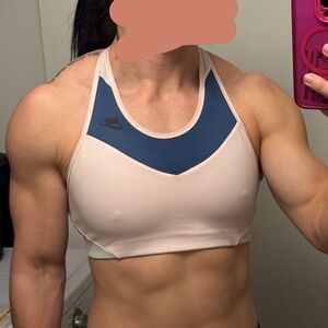 Nike Women's pink and Blue Sports Bra medium high neck